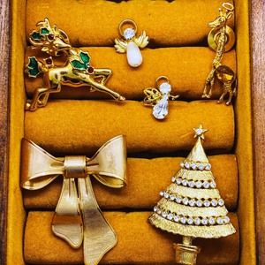 Christmas Jewelry Lot Brooch Pins Gold Tone Avon